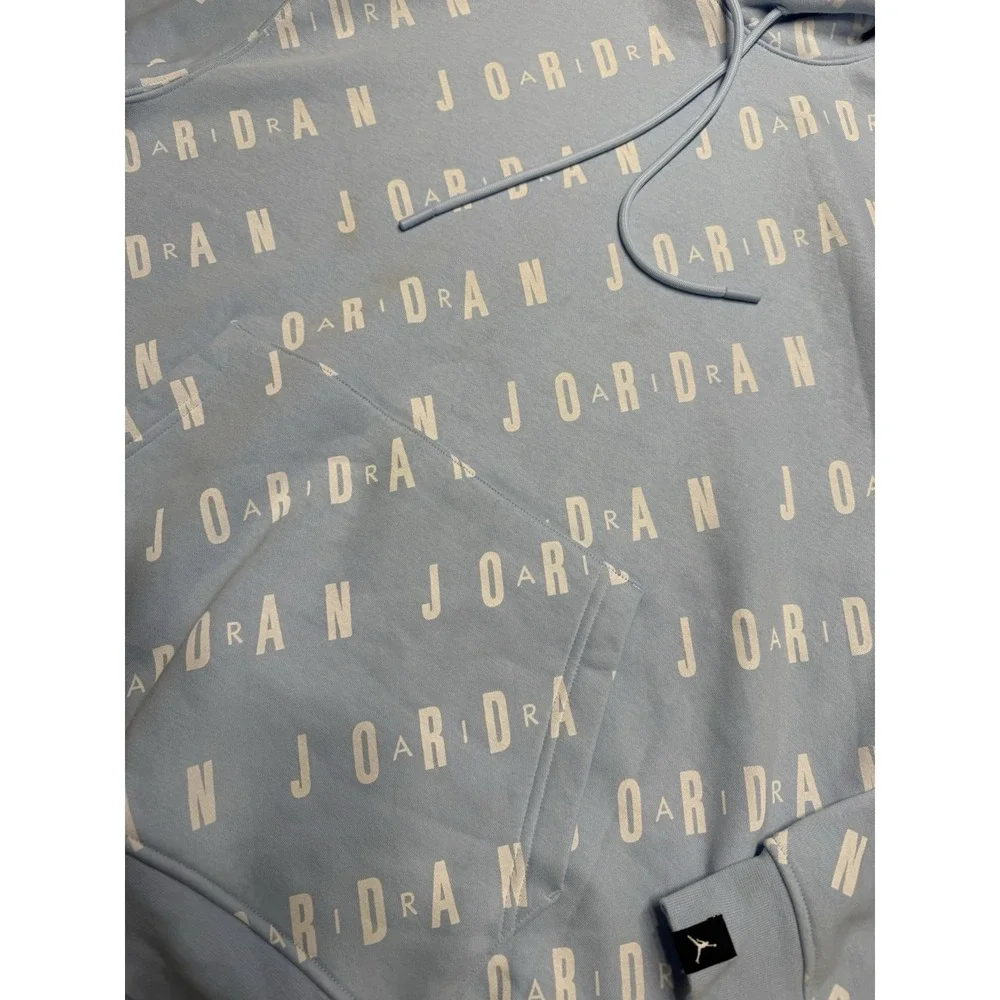 Nike Jordan Essentials Ice Blue Sail Men Fleece Pullover Hoodie Size Large AOP‎
